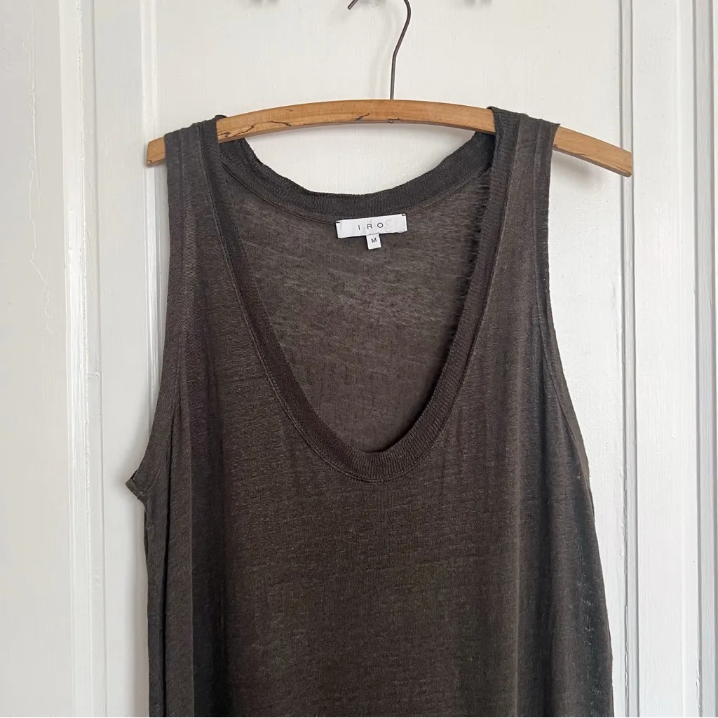 IRO • Karossi Dress brown linen knit tank maxi sleeveless asymmetrical lace-up - Image 6