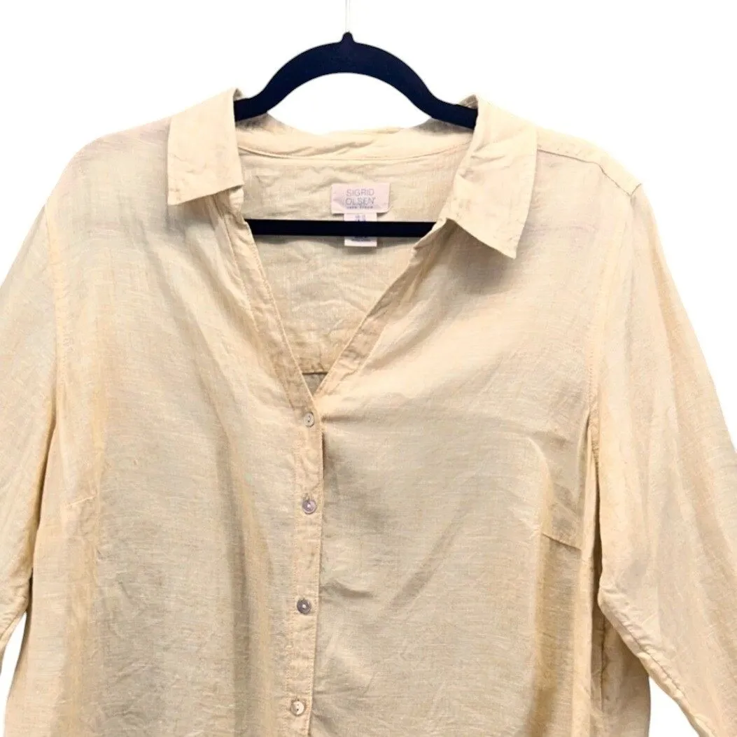 Sigrid Olsen Women Button Up Size 1X Linen Popover Tunic Lagenlook Coastal Beach - Image 2