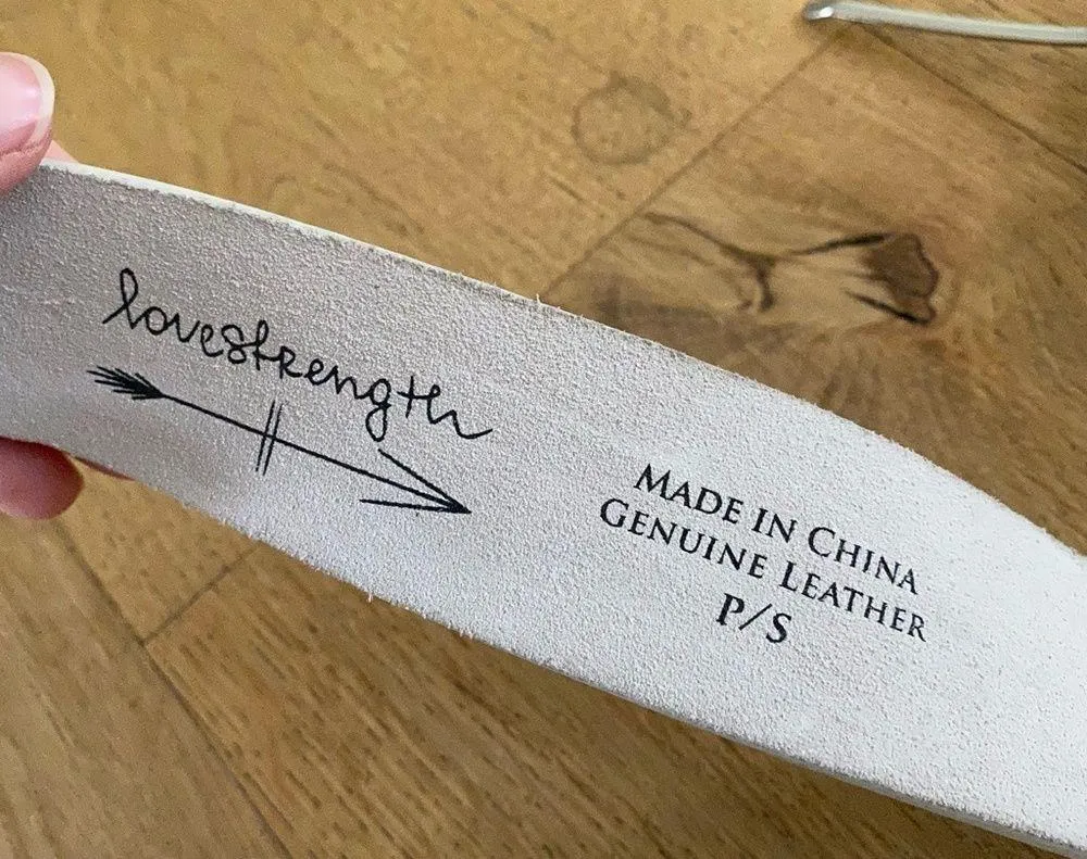 Love Strength Gray Leather Belt with Rhinestone Detailed Buckle - Image 4