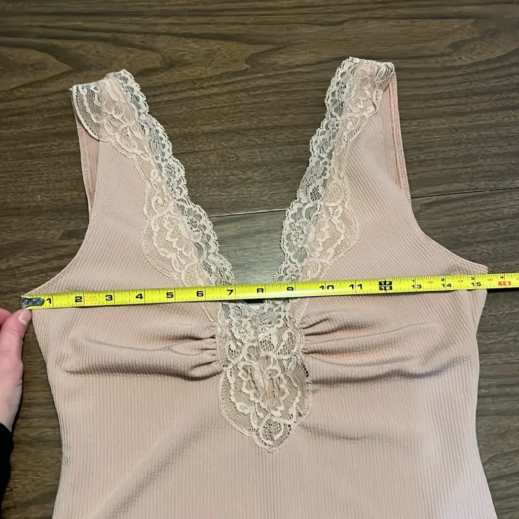 Free People Intimately Medium First Call Lace Ribbed Bodysuit Mauve - Image 7