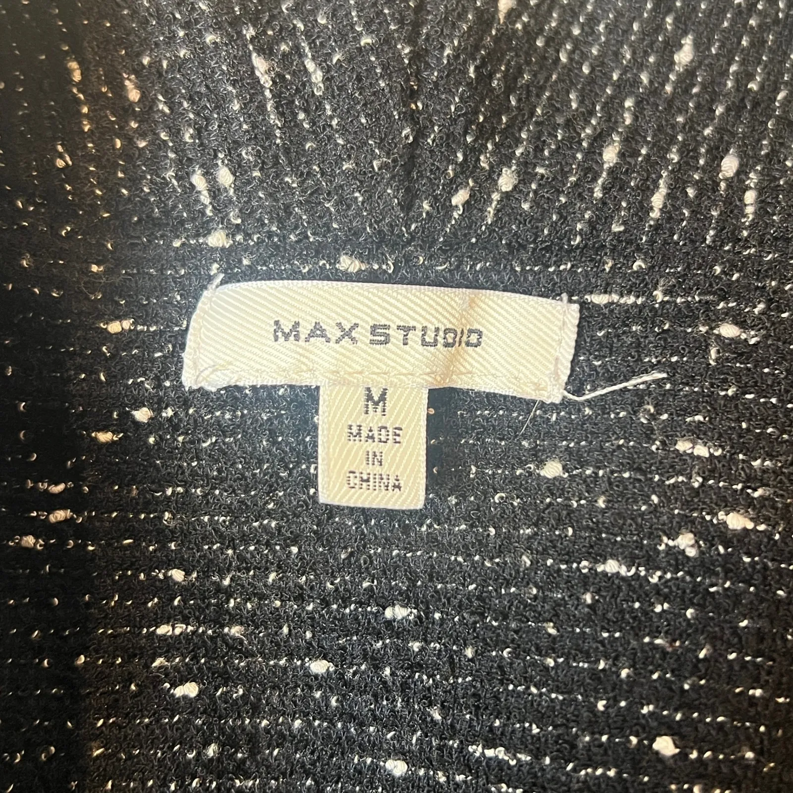 Max Studio Women's M Black White Tweed Open Front Blazer Fringe Trim - Image 5