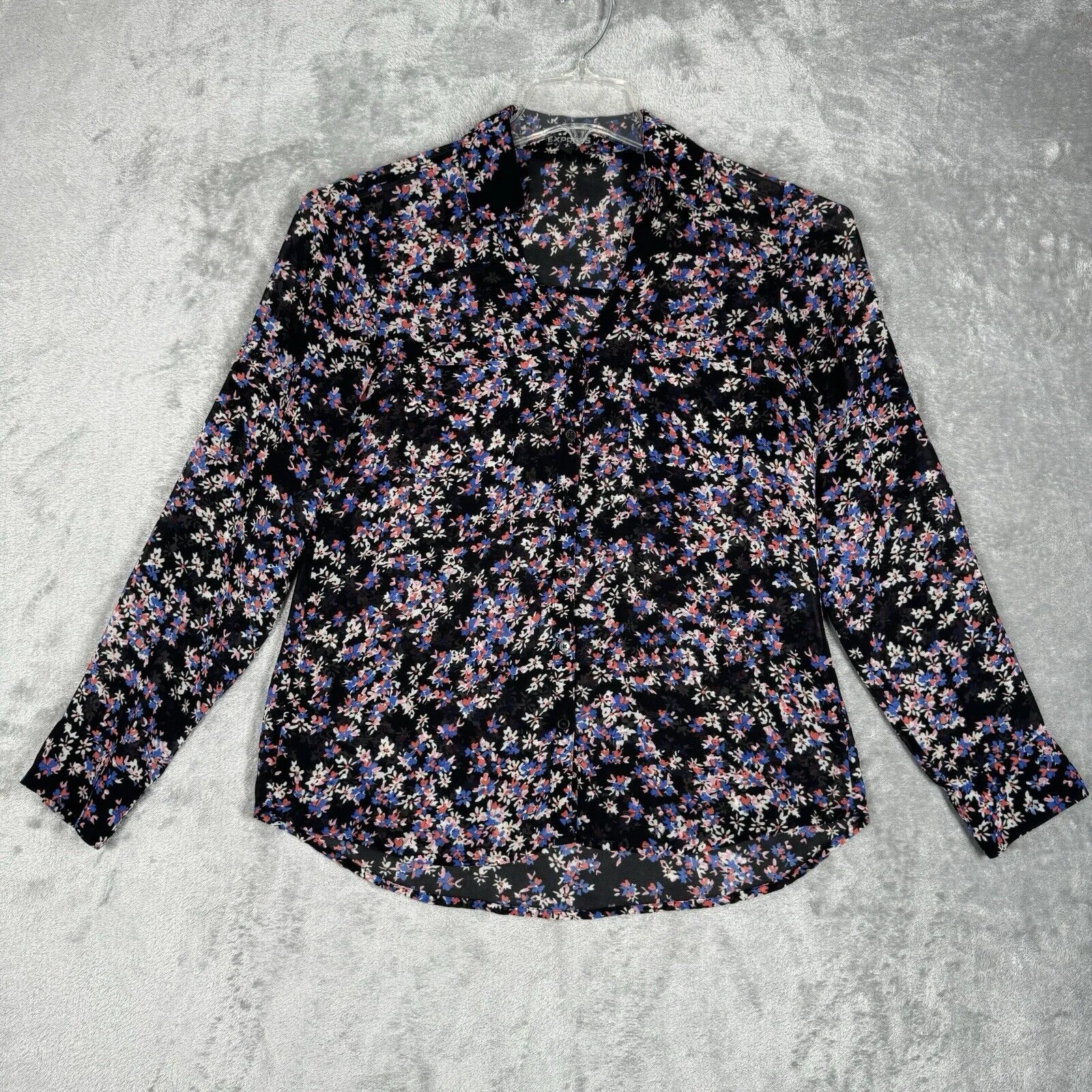 Express Shirt Womens Small Black Blue Floral Portofino Versatile Office‎ Casual - Image 2