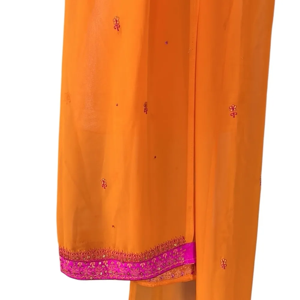 Orange & Pink Large Scarf with Embroidery - Image 4