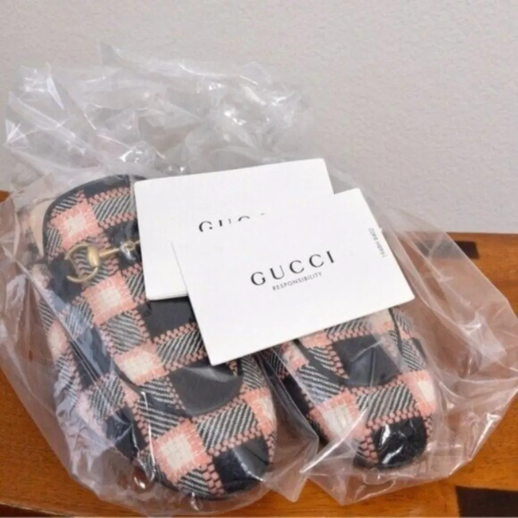 NIB Gucci Princetown Bit Logo Loafer 36 Fancy Tweed Damier Black Pink Mule 6 - Image 12
