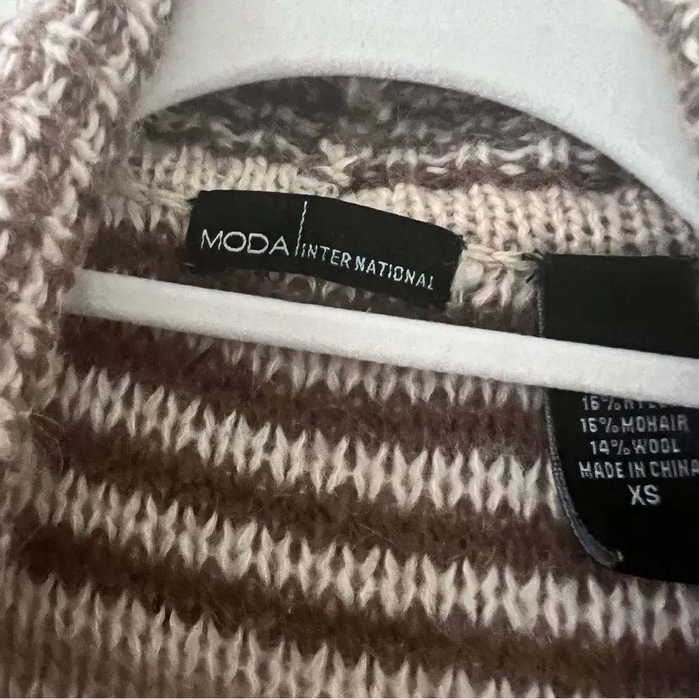 Moda International Brown Tan Stripe Cascade Waterfall  Belted Sweater Cardigan - Image 4