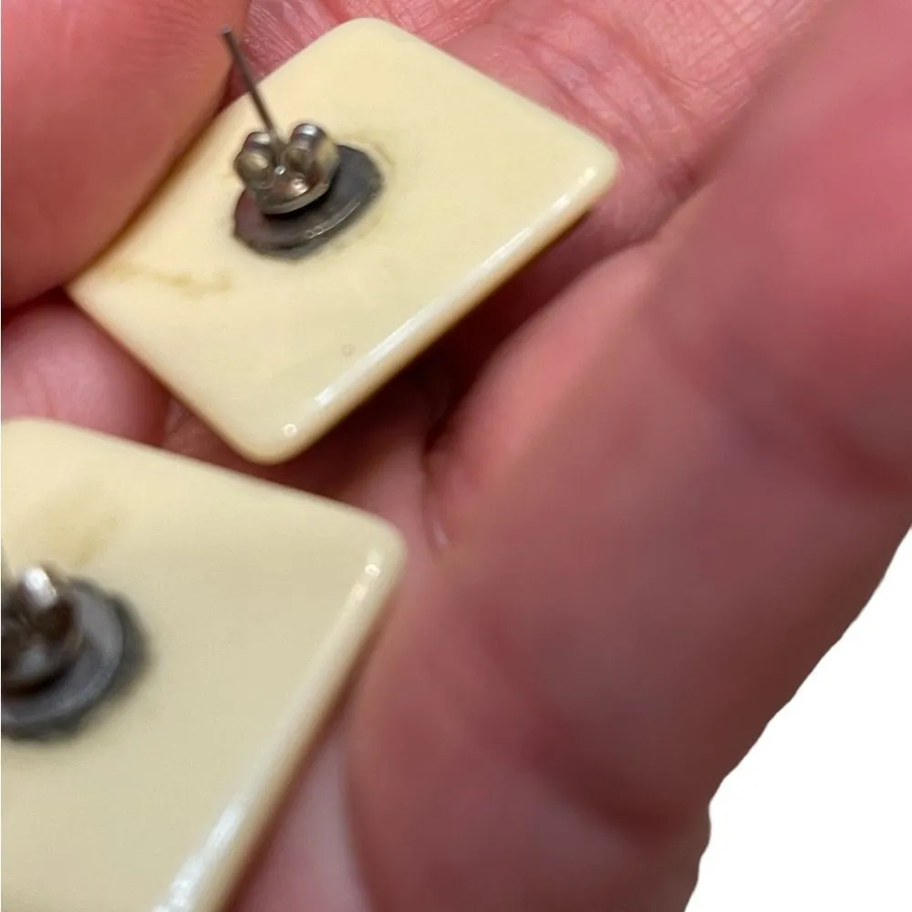 80’s New Wave Blue Resin Pierced Earring Cream Backing - Image 9