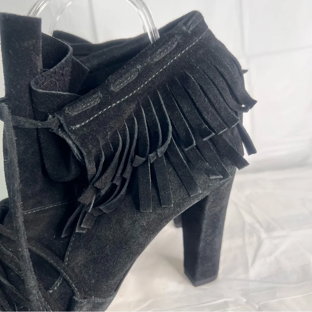 Zara Black Suede Fringe Women’s Ankle Tie Boots Size 6.5 #1201A - Image 5