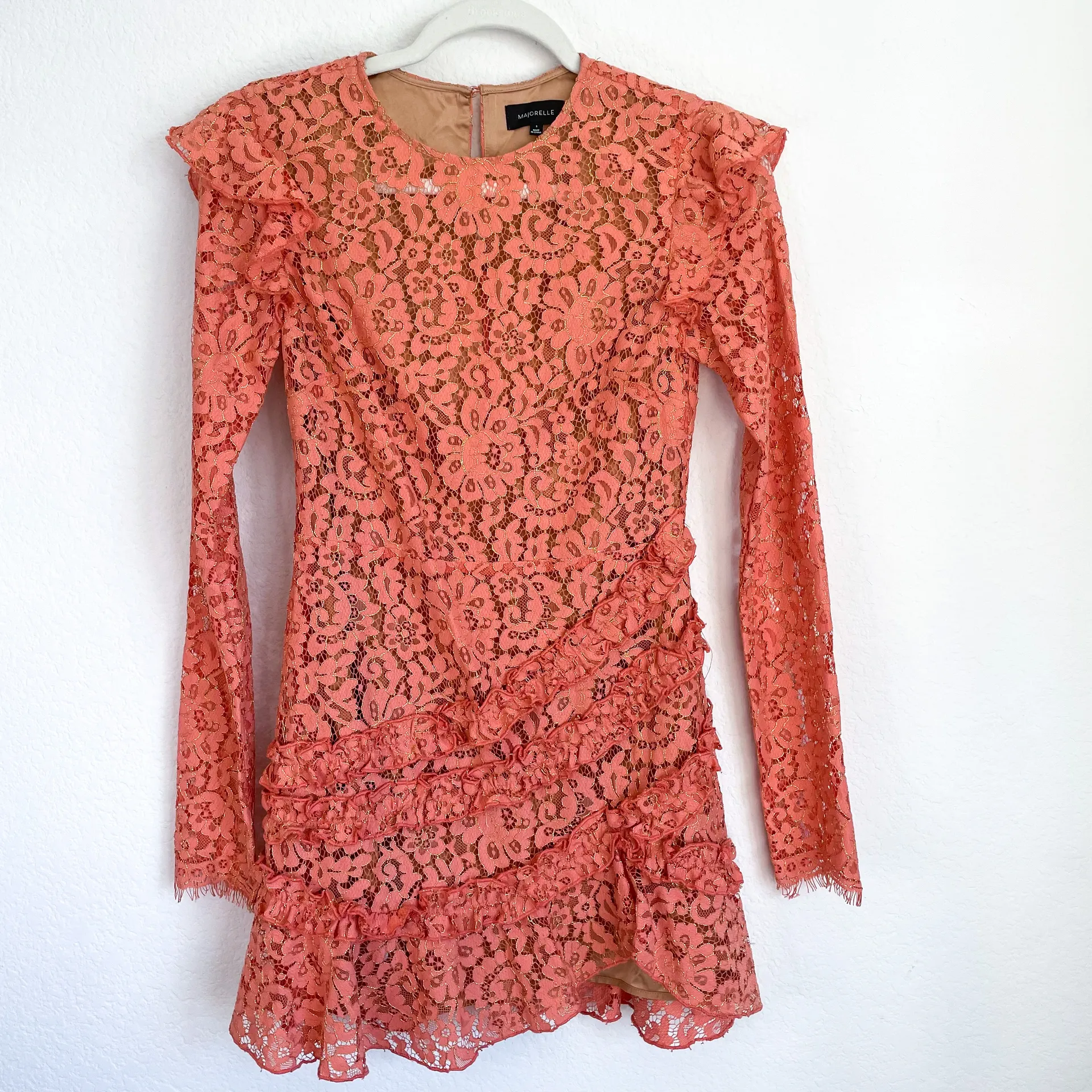 Revolve  Lee Coral Lace Ruffle Long Sleeve Mini Dress - Image 8