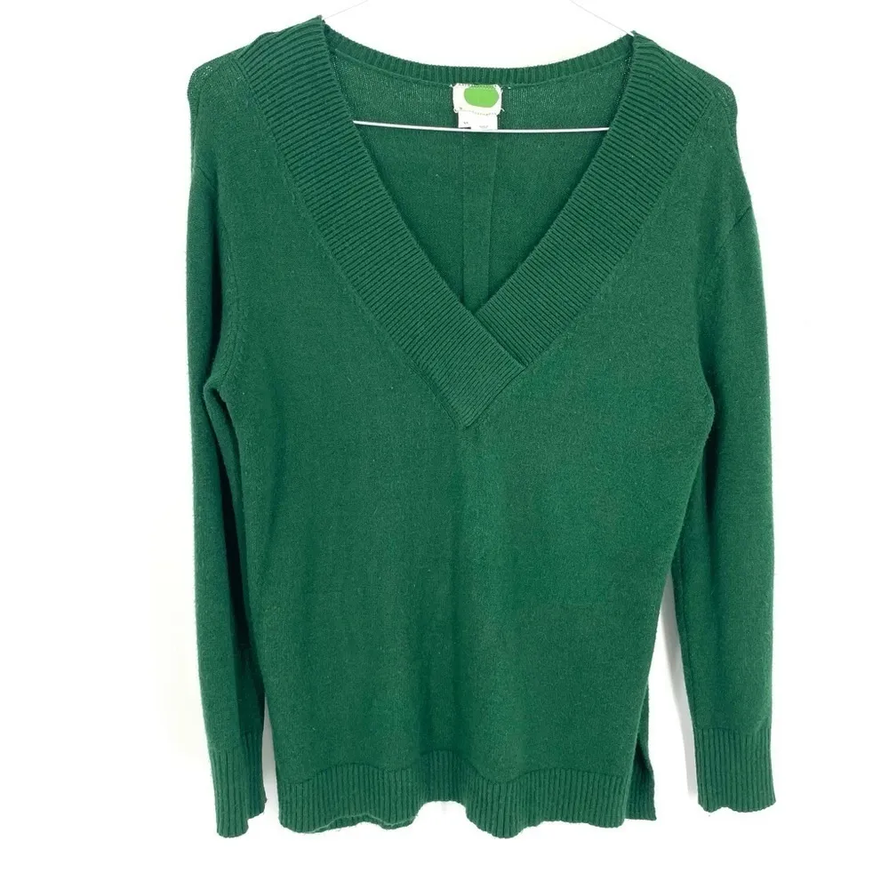 Anthropologie Galicia Green V Neck Long Sleeve Ribbed Collar Tunic Sweater Top - Image 2