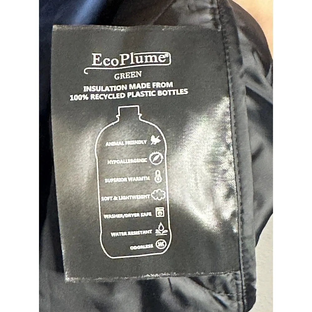 Bernardo  Long Quilted Blue Wave Mixed Media EcoPlume™ Hooded Vest Sz S NEW - Image 5