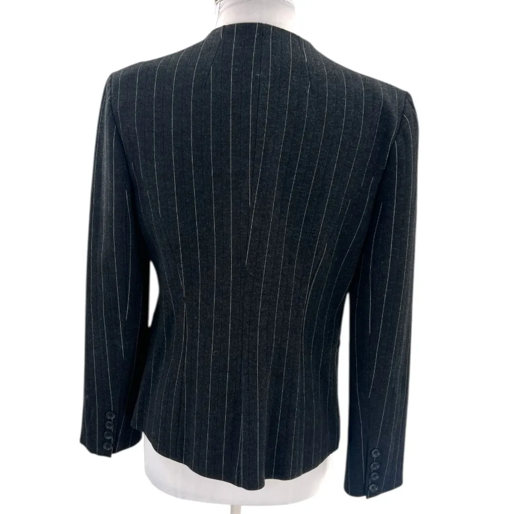 Saylor Thelma ruffle blazer pintstripe gray sz L - Image 4