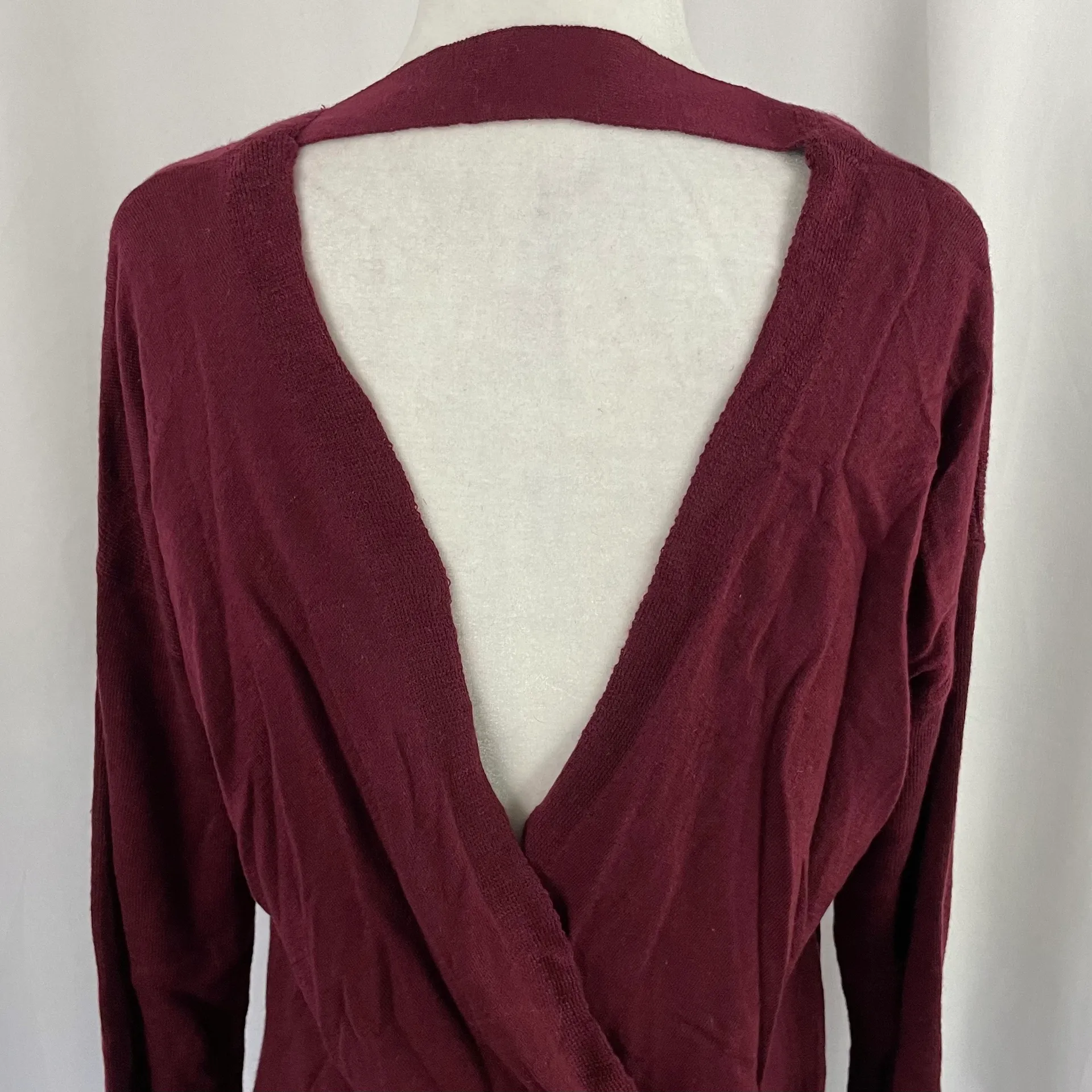 New  Reversible Criss Cross Sweater Shavasana Lightweight Knit Burgundy - Image 8