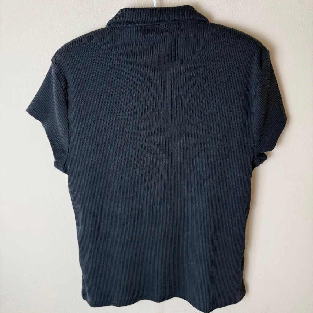 J.Crew Vintage Rib Polo Shirt Womens XL Extra Large Black Top Blouse BH923 - Image 2