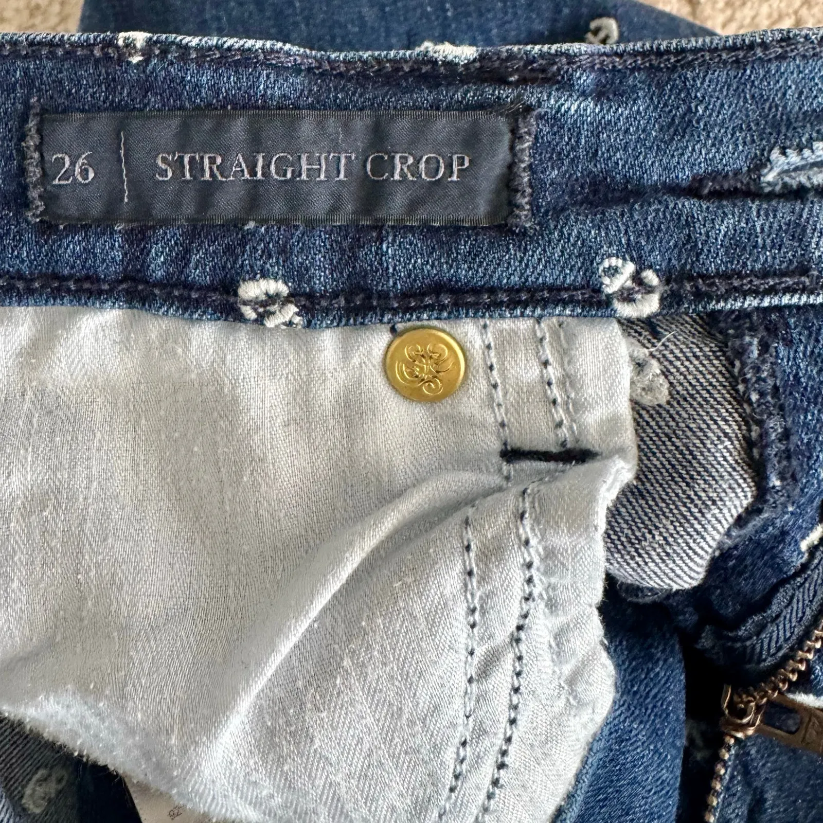 VTG Juicy Jean Couture blue Straight Crop nautical embroidered gold logo sz 26 - Image 13