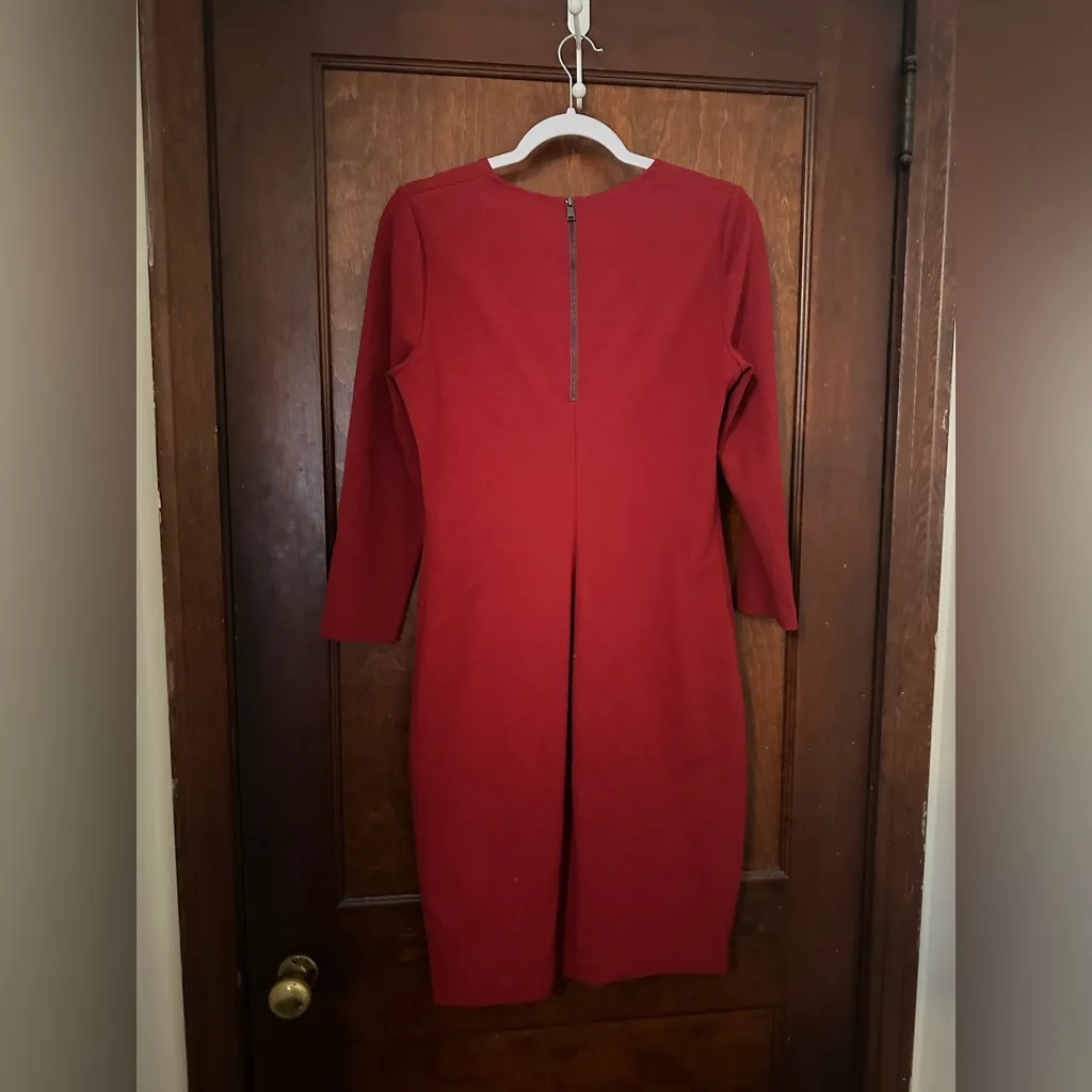 Vince. Crimson Long Sleeve Red Stretch Bouclé Knee Length Dress M - Image 4