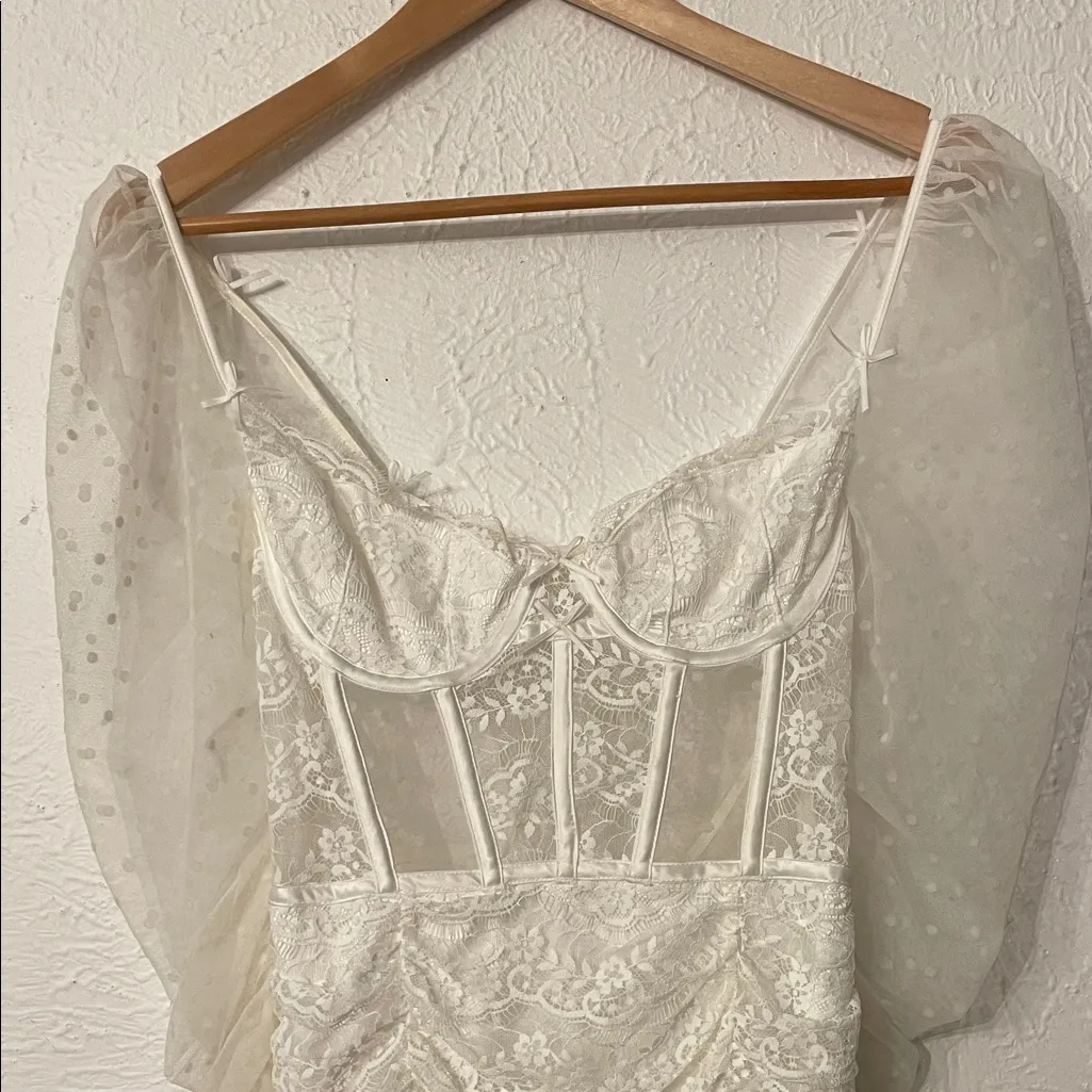 For Love And Lemons Sheer White Lace Long-Sleeve Dress Small - Image 5
