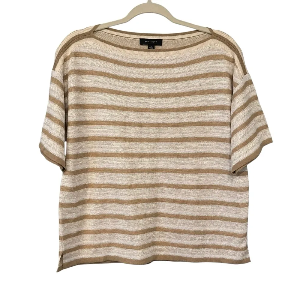 NWT, Ann Taylor Shimmer Stripe Relaxed Sweater Tee, Sz M - Image 11