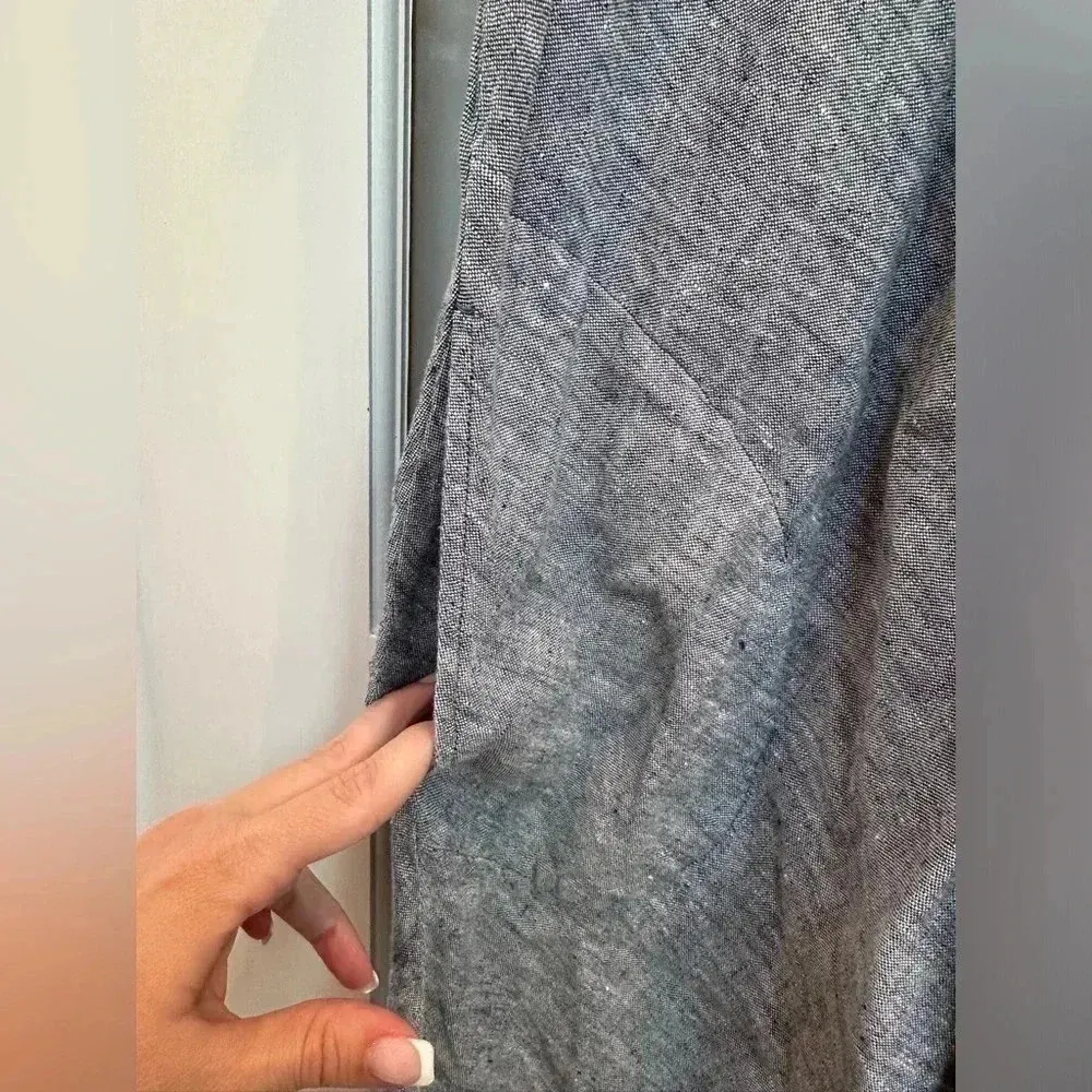 Lands' End Sleeveless Linen A-Line Shift Dress Chambray Navy Size M Petite 10/12 - Image 6