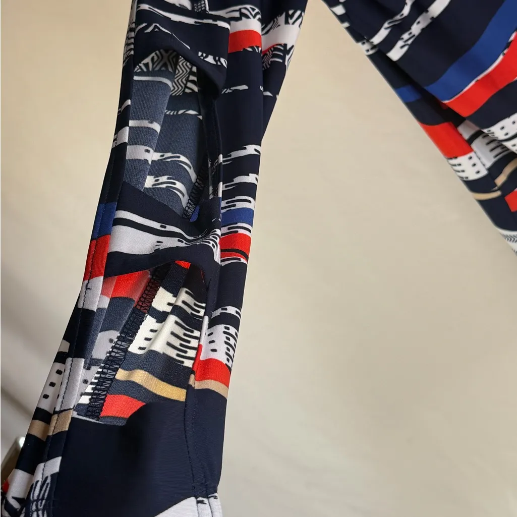 Peck & Peck Long Sleeve Dress with Red, Blue, and Black Stripes Cut Out Sleeves - Image 9