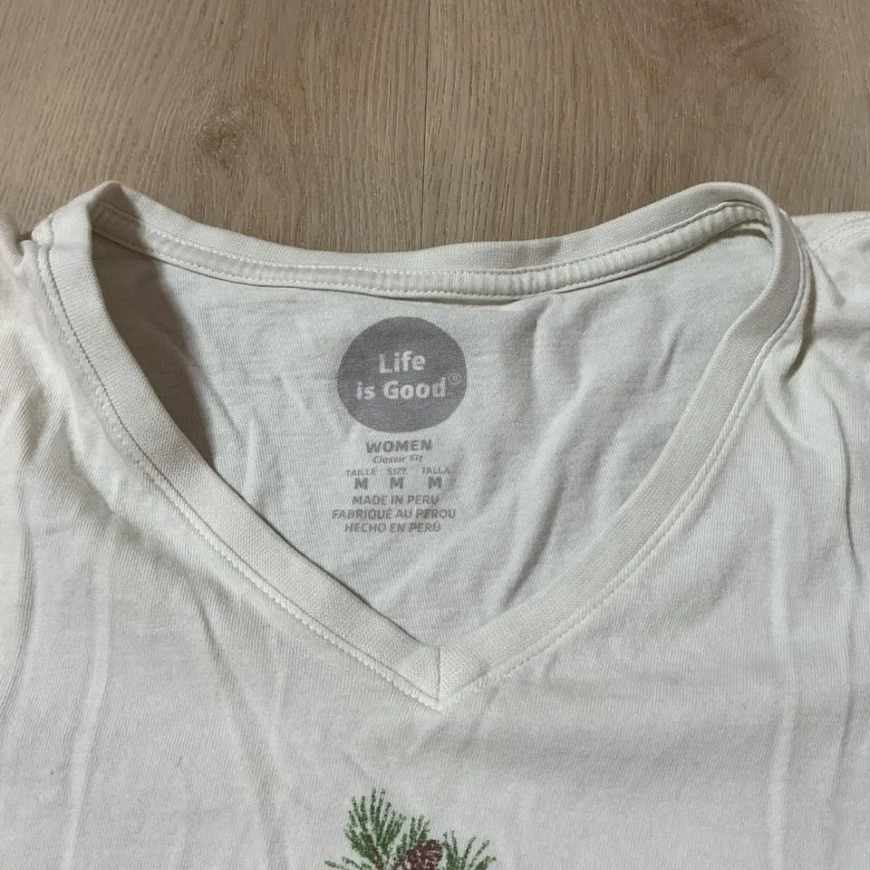 Life is Good Womens Long Sleeve Graphic T Shirt White V Neck Happy Trails Boot - Image 4