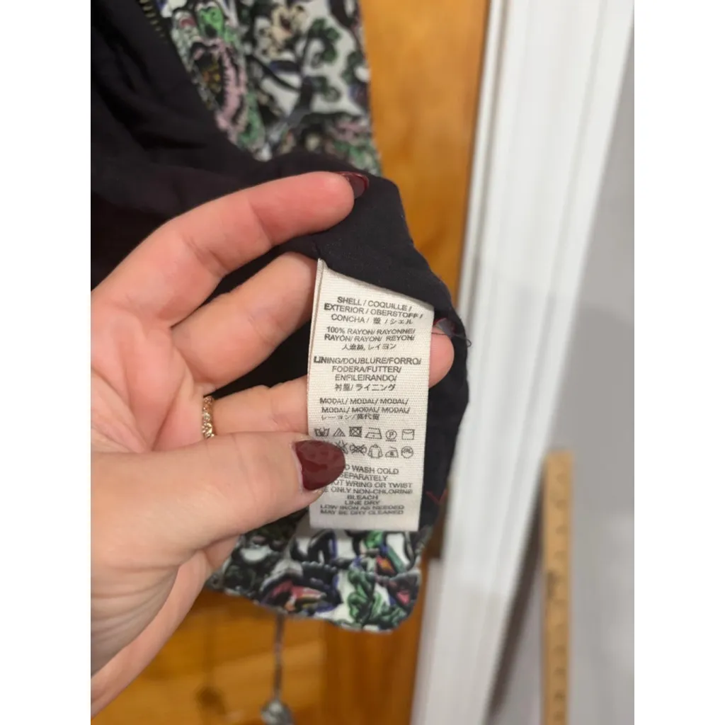 Free People Boho Floral Soft Printed Balloon Sleeve Bomber Jacket Size Medium - Image 3