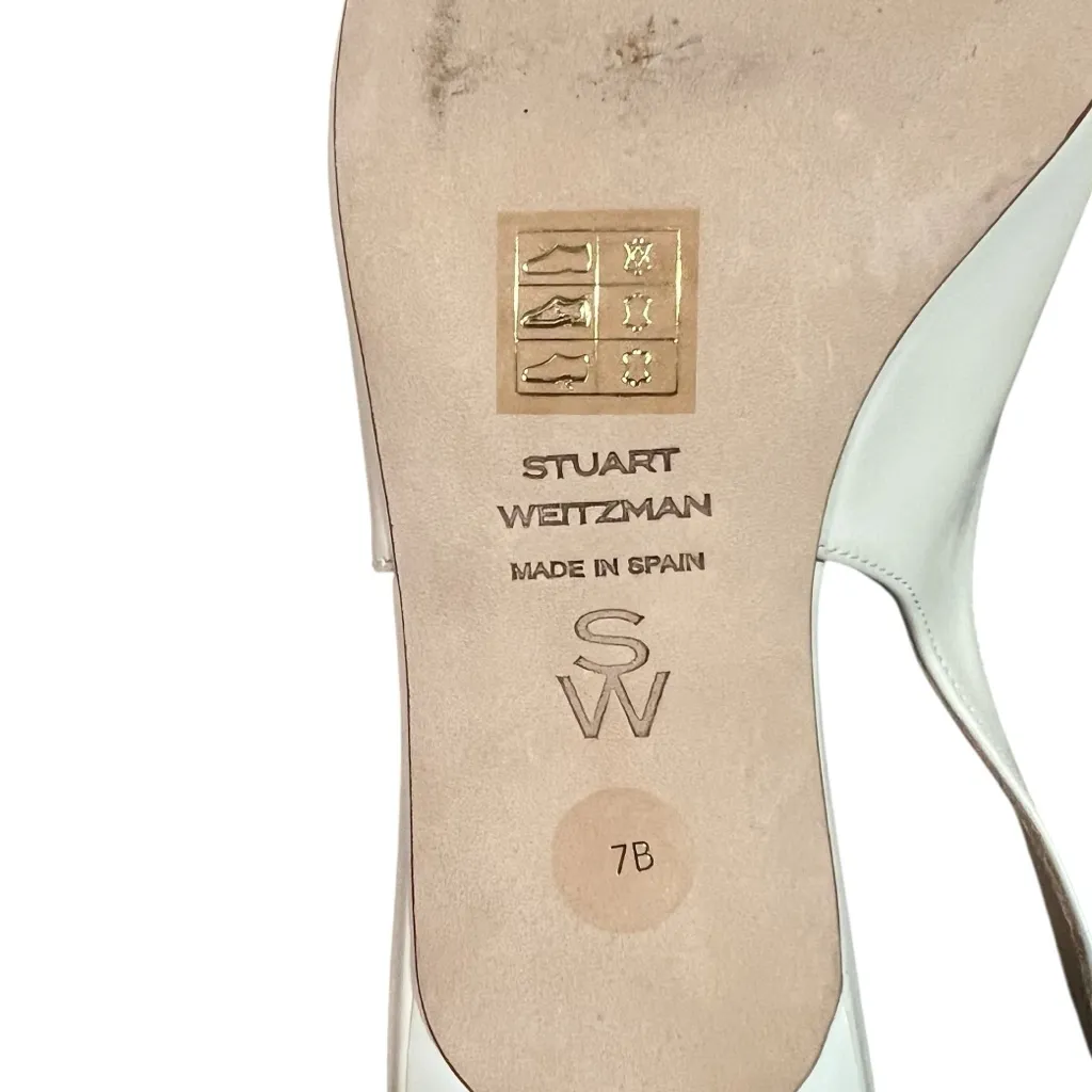 NEW NIB Stuart Weitzman Rosie 35 Appliquéd Pointed Toe Slingback Pumps Cream - Image 12