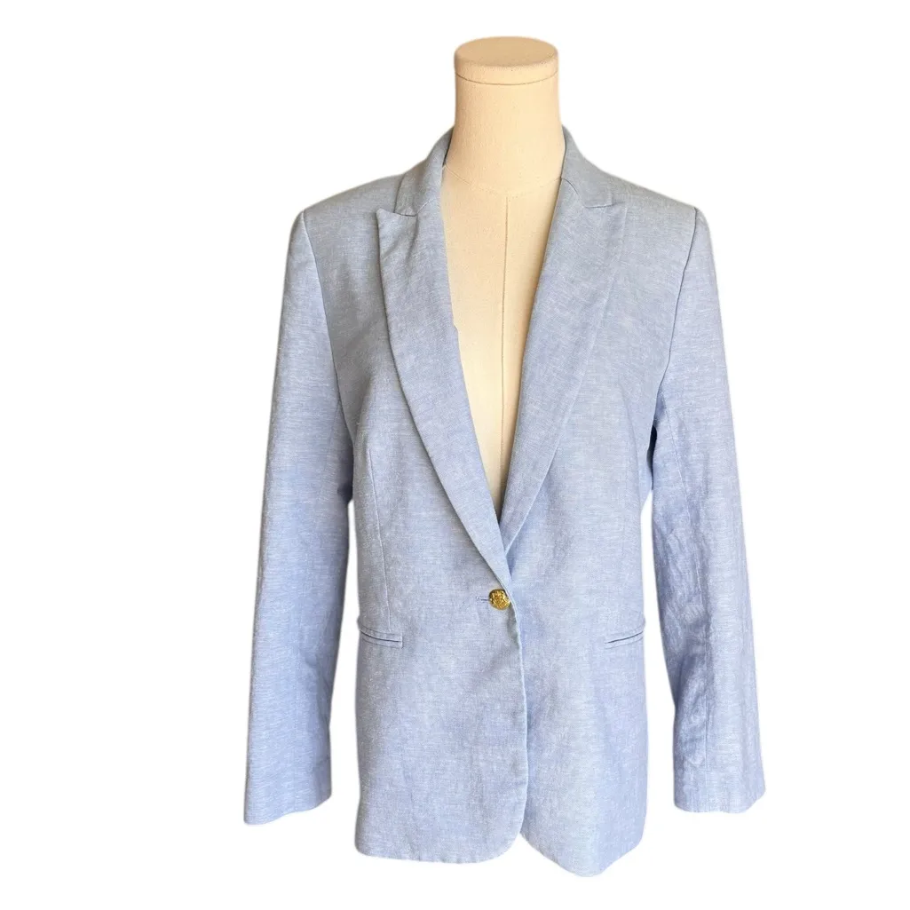 J.Crew - Linen-Blend One-Button Blazer Light Blue Sz 10 - Image 2