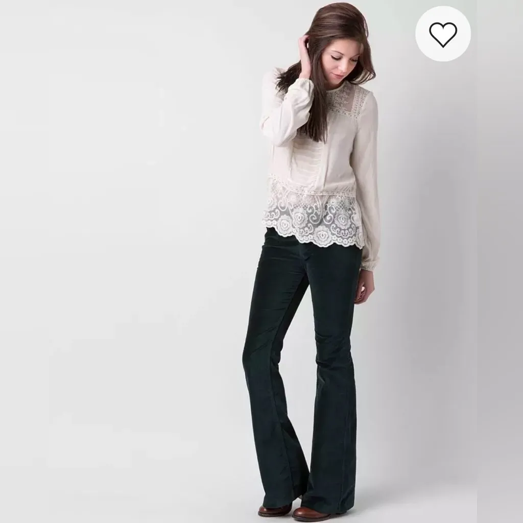 Free People Oxanna Deep Jewel Green Forest Green Velvet Flare Pants Size 25 - Image 2