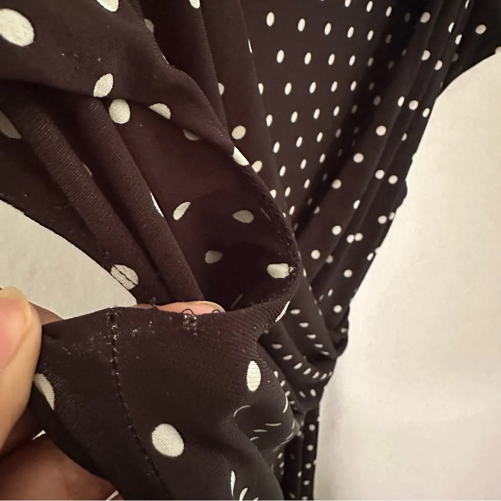 Ralph Lauren Women’s Faux Wrap Dress Polka Dot Cap Sleeve Black V-neck Size 10 - Image 7