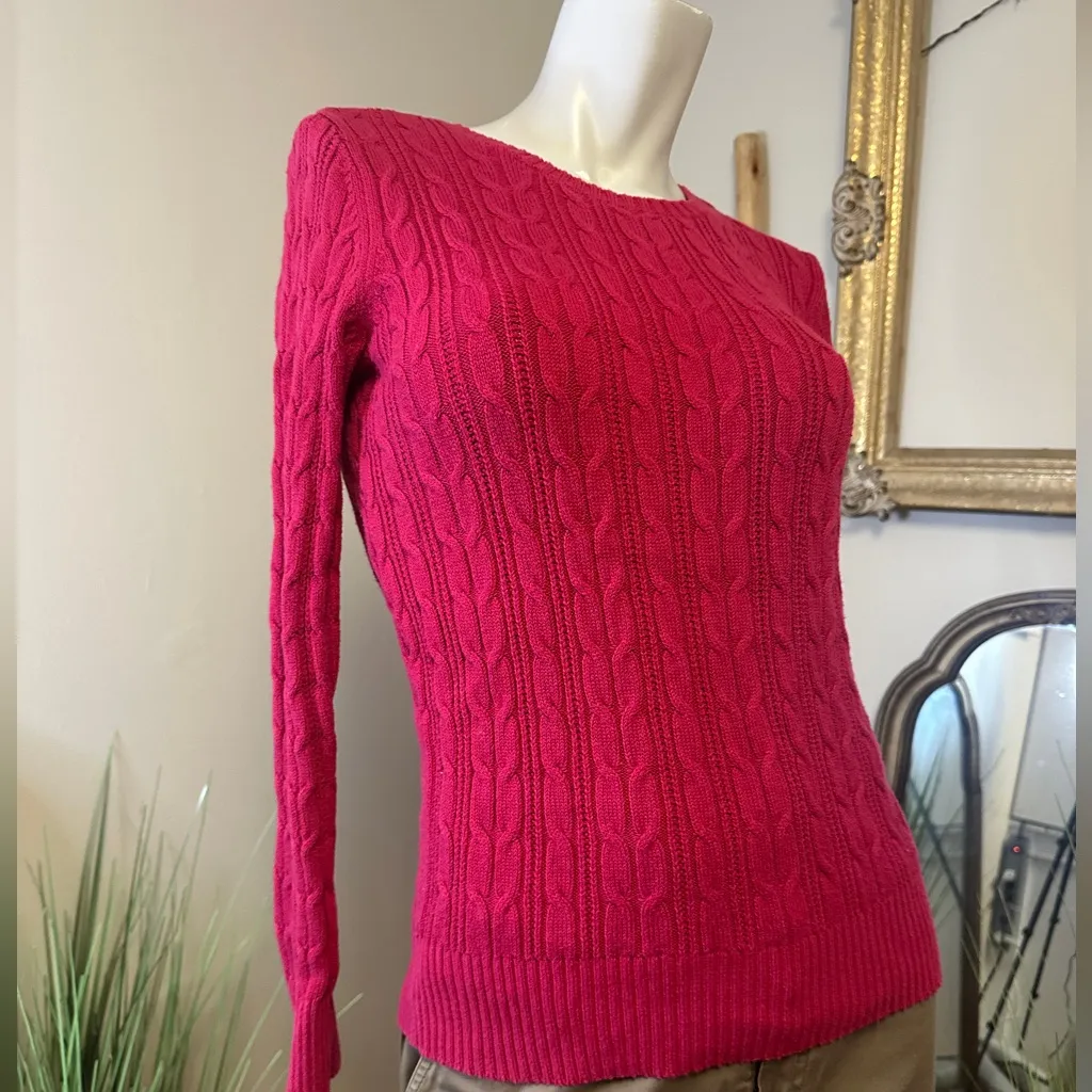 St John's Bay Cable Knit Sweater Hot Pink Fuschia Small - Image 2