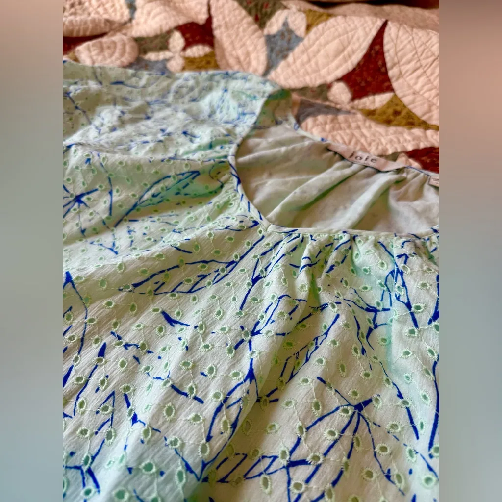 New with tags Joie Belted Eyelet 100% Cotton Dress Mint Green & Blue size M - Image 6