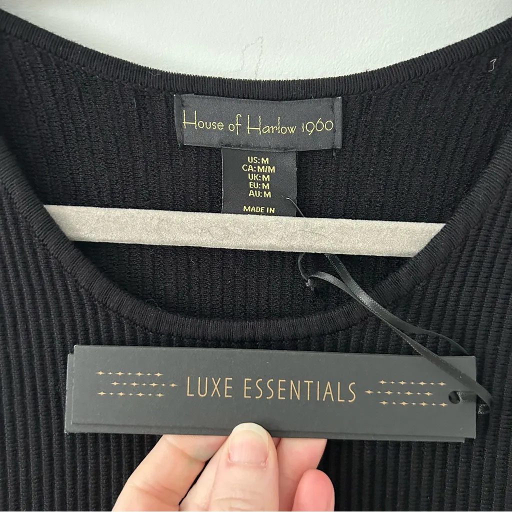 House of Harlow 1960 Black Ribbed Sleeveless Fitted Body Con Mini Dress NWT Size M - Image 5