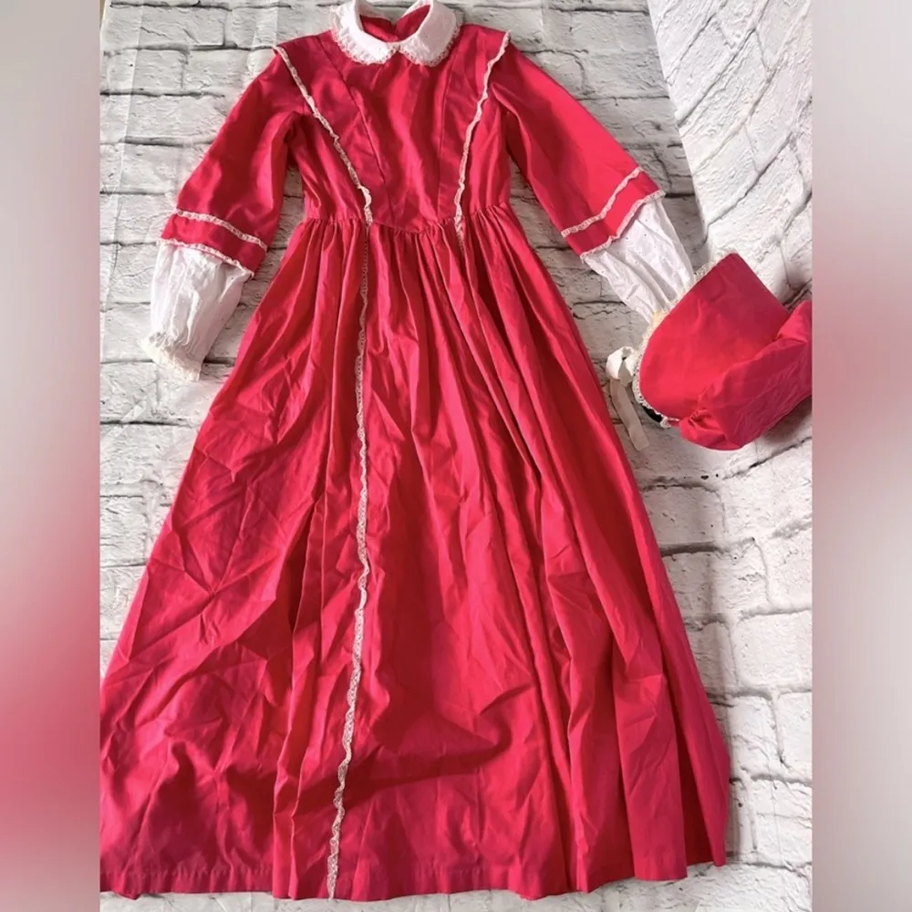 Vintage prairie dress pink with bonnet and bag White Size M - Image 2