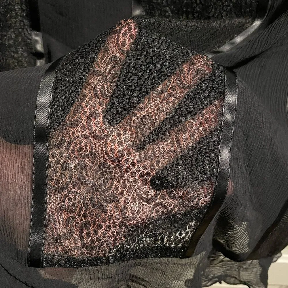 Express Black Whimsigoth Business Casual Party Lace and Silk Mini Skirt - Image 4