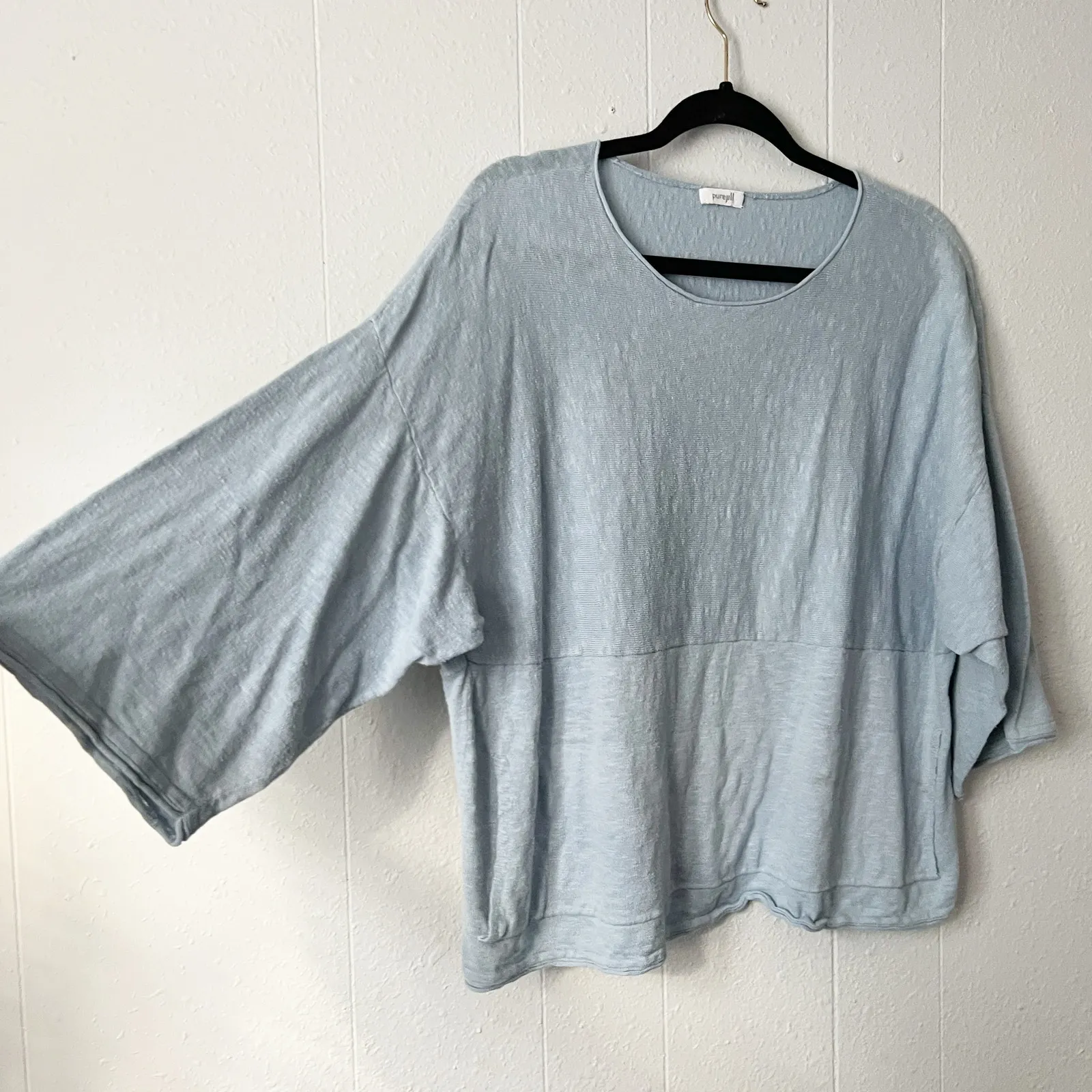 Pure Jill Sweater Womens Large Cotton Linen Boxy Beachy Coastal Capsule Relaxed Blue - Image 5