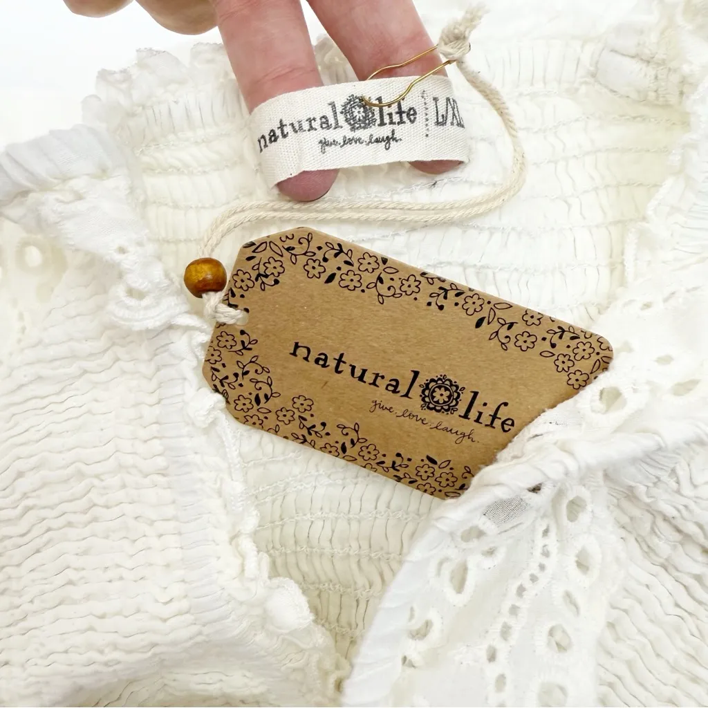 Natural Life Smocked Cotton Eyelet Midi Dress White Boho Bohemian Cottagecore - Image 14