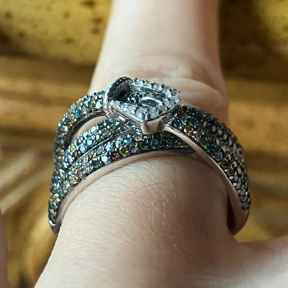 Natural Diamond Sterling Silver Buckle Ring Size 7 - Image 2