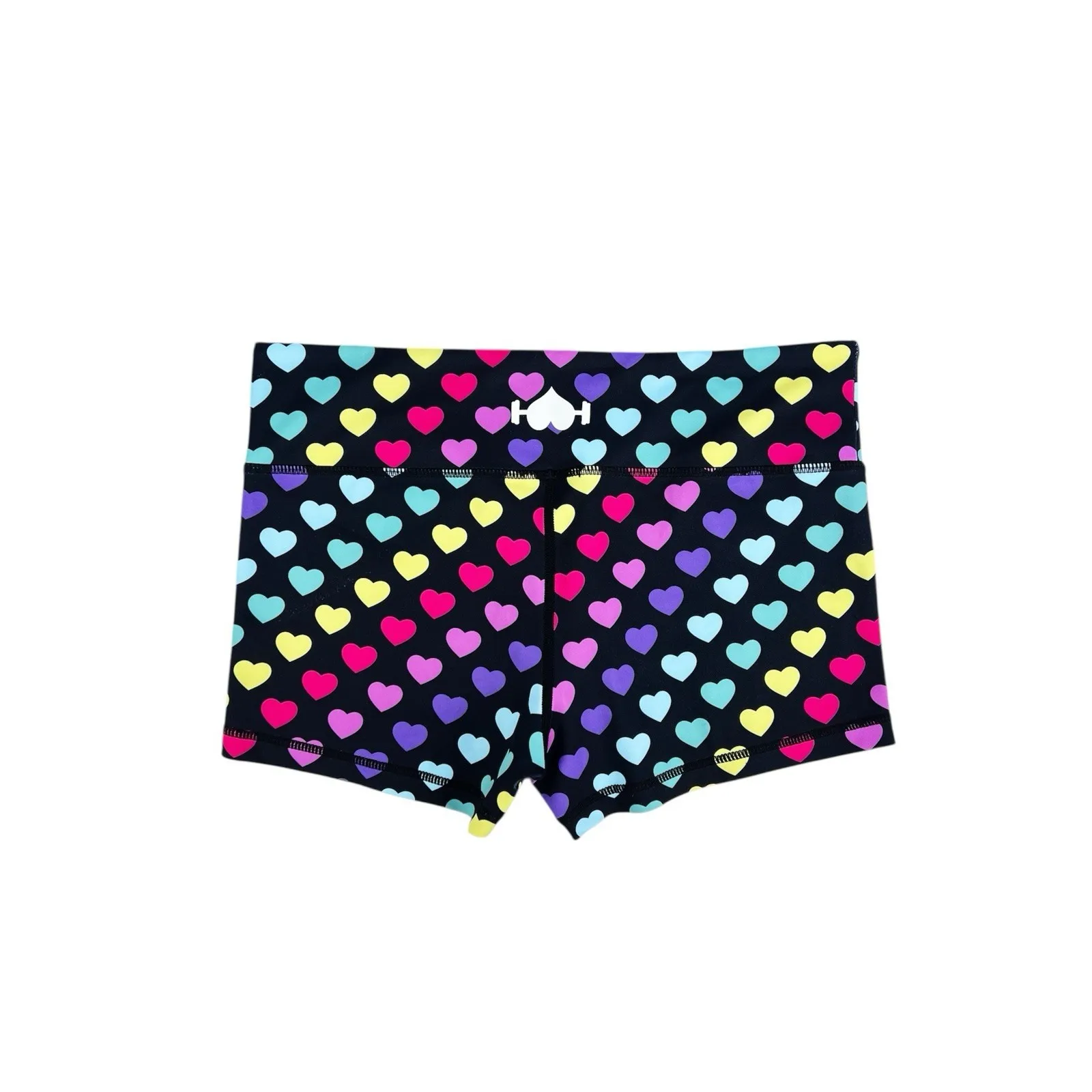 Wodbottom Black Rainbow Hearts Shorts 2.5" CrossFit Size Medium - Image 2