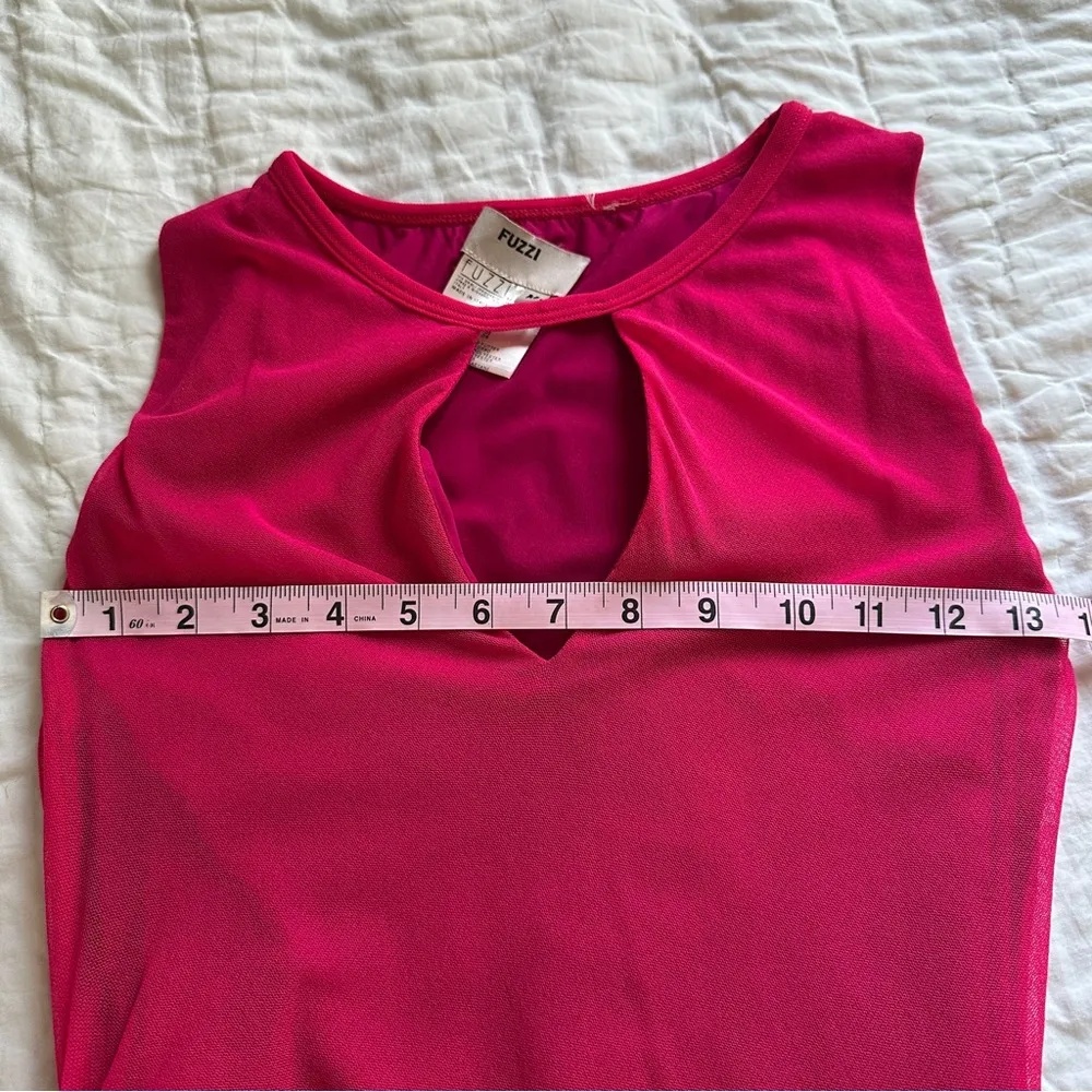 Fuzzi Raspberry Red Pink Ruched Sleeveless Dress with Keyhole Mesh Size M - Image 7