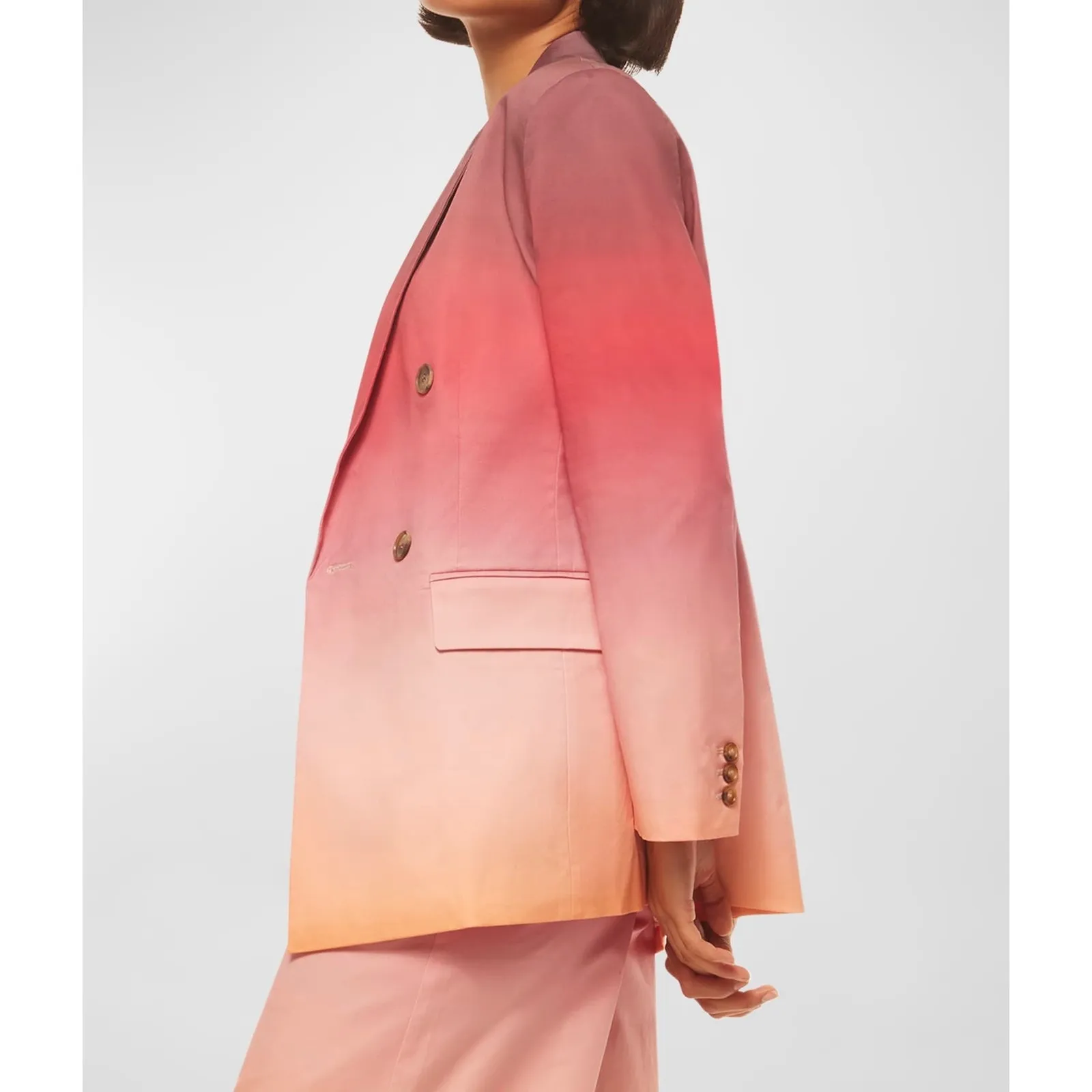 MISA Los Angeles Viva Ombre Poplin Double Breasted Blazer Pink Peach Size L - Image 3