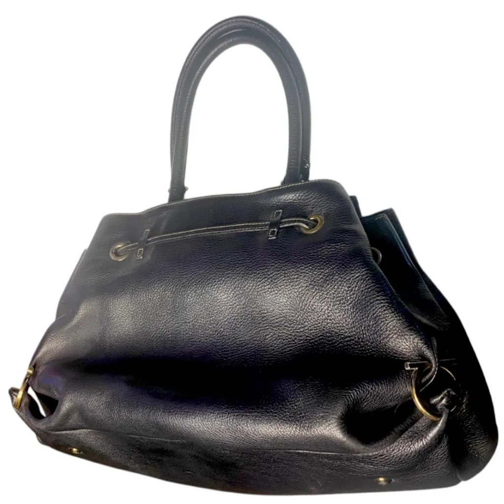 Salvatore Ferragamo Gancini Black Silver tone Hardware Leather Bag - Image 11