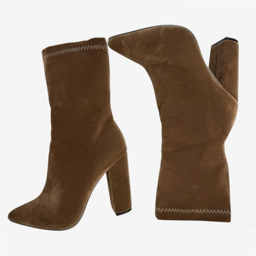 SheIn Brown Velvety Ankle Boots Size 5.5 Pointed Toe  - Image 6