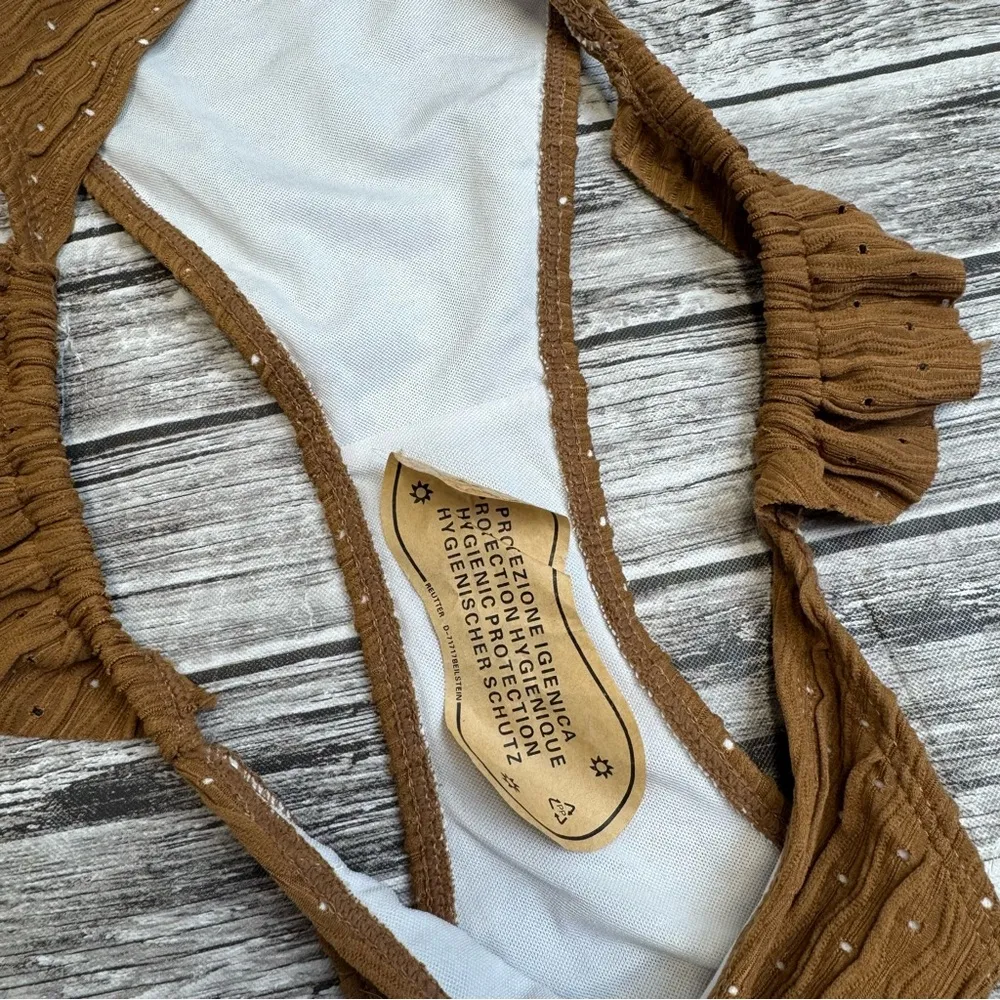 Unbranded Women's Cheeky Ruffle Bikini Bottoms Cognac Brown L LG Large Textured - Image 6