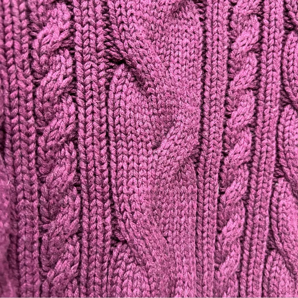 L.L BEAN SWEATER M double cable crewneck chunky knit fisherman eggplant Purple Size M - Image 10