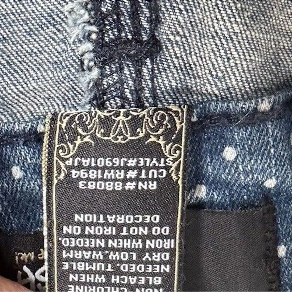 Womens Rewash Blue Denim White Polka Dot Denim Jean Shorts Cuffed Stretch Sz 14 - Image 6