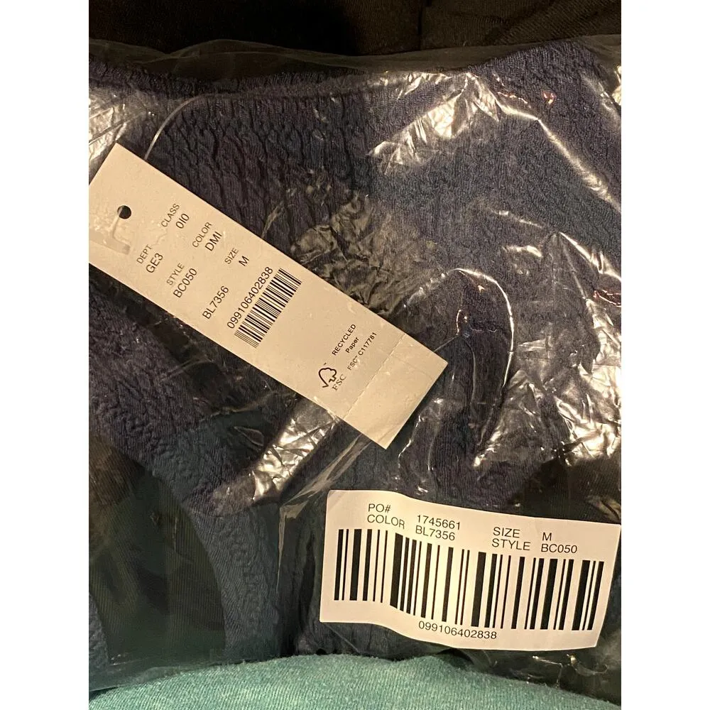 NWT J.Crew Textured Curved Waist Cheeky Bikini Bottom High Cut Leg M Navy Blue - Image 6