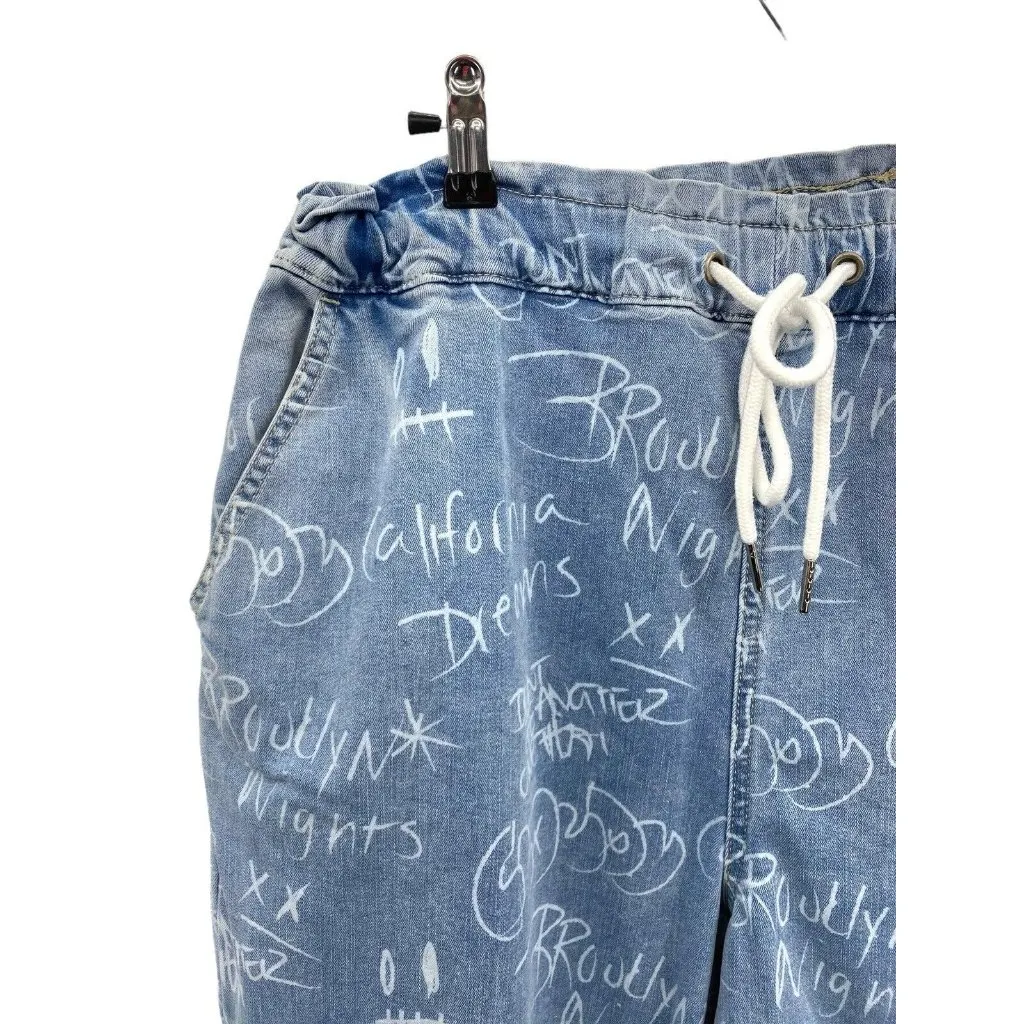 Gemma Rae Womens Skinny Jeans Blue Novelty Graffiti Light‎ Wash Drawstring 15/32 Size undefined - Image 2