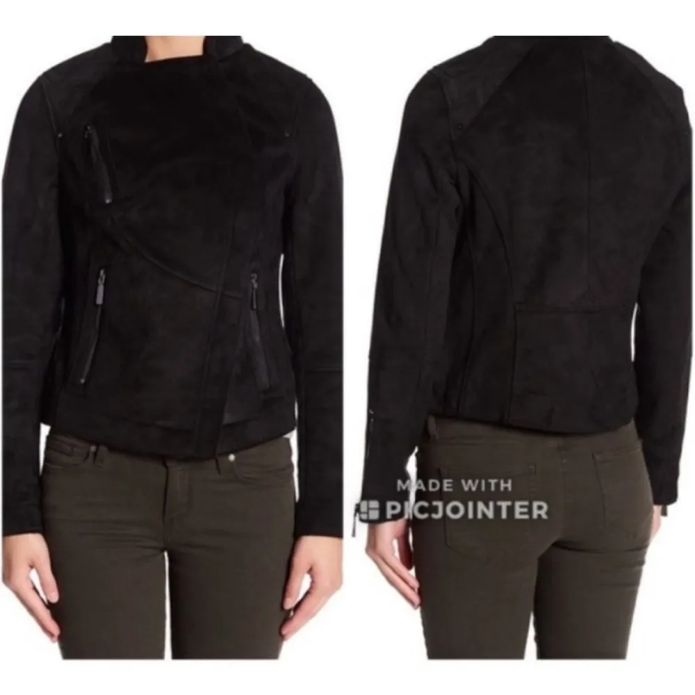 Vince Camuto Vegan Suede Leather Jacket XS Moto Asymmetric Black - Image 7