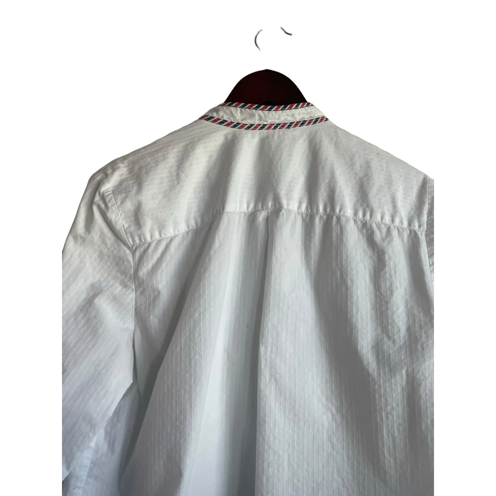Tommy Hilfiger Women Top XL‎ White Band Collar Tuxedo Style Striped Trim Preppy - Image 5