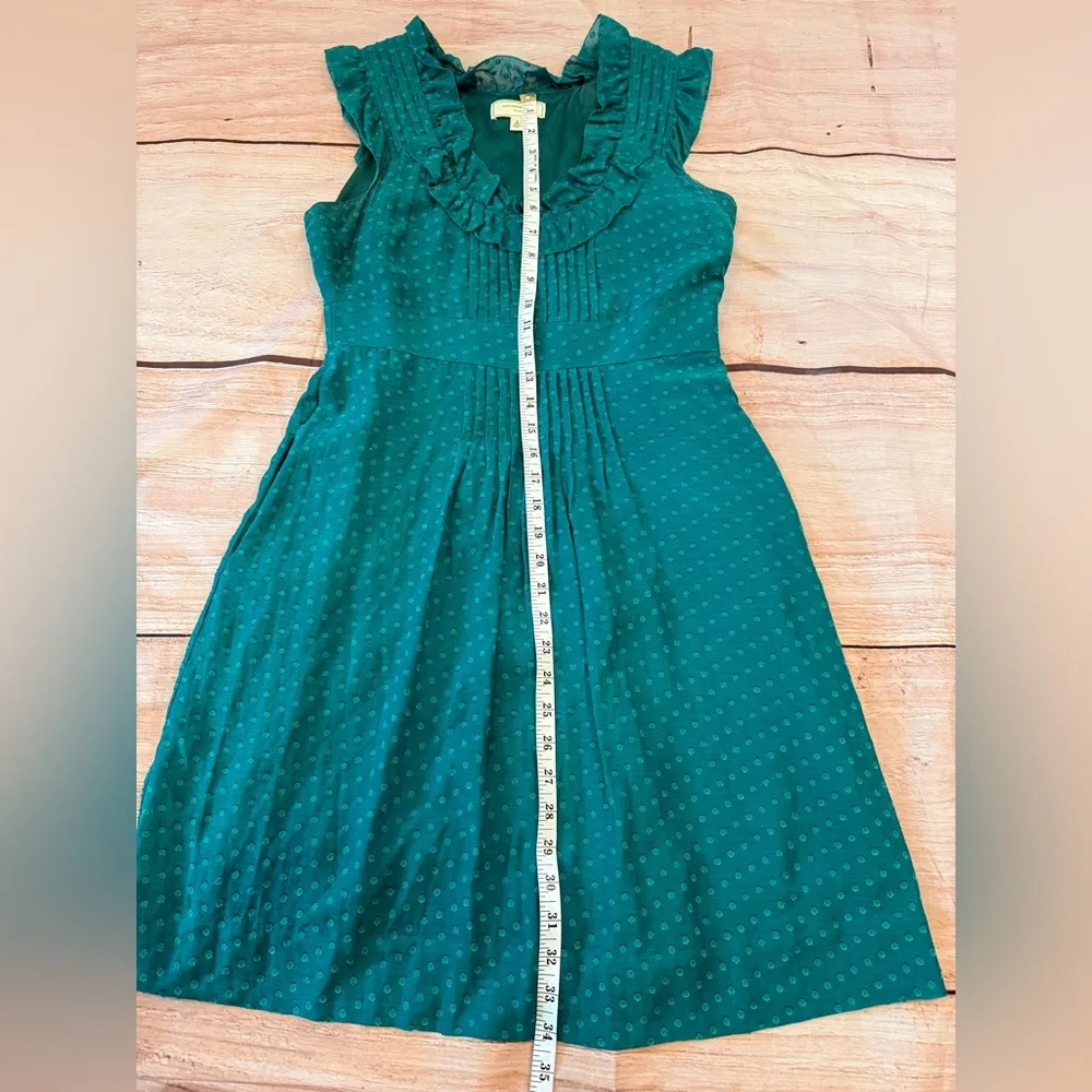 MOULINETTE SOEURS‎ ANTHROPOLOGIE Dress Ruffled Teal Eyelet Womens 6 Cotton Silk - Image 6